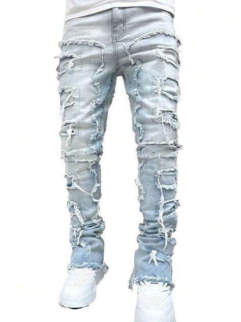 Women's & Men's Clothing, Shop Online Fashion | SHEIN Stacked Jeans, Stretch Denim Pants, Street Life, Frayed Jeans, Jeans For Men, Jeans Casual, Straight Fit Jeans, Raw Denim, Boys Jeans