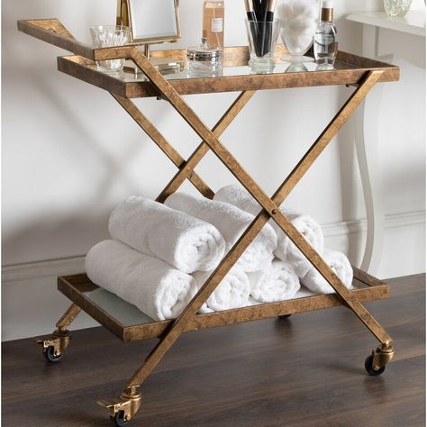 Elegant Bar Cart, Small Bathroom Storage Solutions Bar Carts, Small Massage Room Ideas, Bar Cart Rustic, Gold Bar Cart With Mirror, Bar Carts Brass, Bar Cart Design, Country Interior Design, Bar Mirror