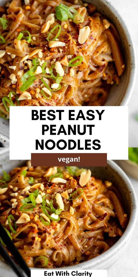 These 15 minute spicy peanut butter noodles are easy to make, high protein and full of flavor. Serve these peanut noodles with tofu, chicken, salmon or shrimp and veggies for an easy weeknight dinner the whole family will love. Peanut Noodles With Shrimp, High Protein Peanut Sauce, Salmon Recipes Noodles, Peanut Shrimp Noodles, Peanut Coconut Noodles, High Protein High Veggie Meals, Lunch Ideas No Dairy, Soba Noodles With Peanut Sauce, Peanut Butter Glass Noodles