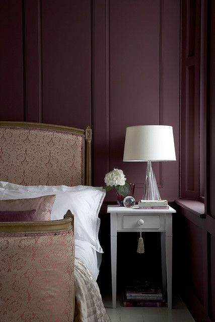 Bedroom Design Inspiration Aubergine Paint Color, Soothing Bedroom, Little Greene Paint, Purple Paint, Bedroom Red, This Old House, Dark Colours, Bilik Tidur, Purple Walls