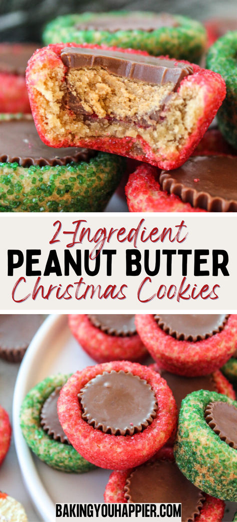 2-Ingredient Peanut Butter Cup Christmas Cookies, a super easy to make semi-homemade Christmas cookie that stands out on any cookie tray! Peanut Butter Xmas Cookies, Easy Christmas Cookie Platter, Assorted Cookie Tray, Few Ingredient Christmas Cookies, Christmas Tray Cookies, Rolo Drop Cookies, 3 Ingredient Christmas Treats, 3 Ingredient Christmas Cookies, Christmas Cookies Easy 4 Ingredients