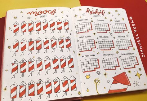 Fireworks Mood Tracker, July Bullet Journal Habit Tracker, January Weather Tracker, Bujo January Mood Tracker, Firework Bullet Journal, July Bullet Journal Mood Tracker, Bullet Journal January Theme, Journal Ideas Mood, July Habit Tracker