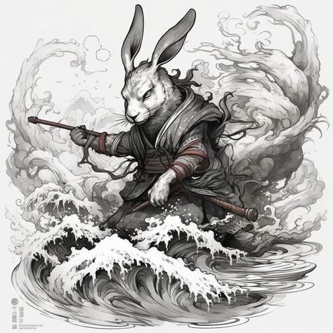 Punk Ideas, Usagi Yojimbo, Devil Tattoo, Japan Illustration, Rabbit Tattoos, Japanese Artwork, Warrior Tattoo, Samurai Tattoo, Zodiac Art