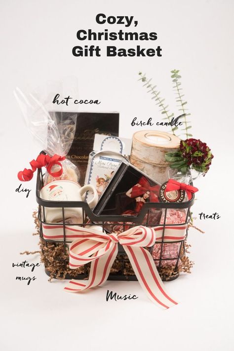 There is something so SWEET about a beautiful, personalized Christmas gift basket. We created our favorite to hold so much including the melodies of amazing holiday songs by Jessie J and two vintage mugs of silky hot chocolate. #ad #worldmarket Cozy Christmas Gift Basket, Winter Gift Basket, Baskets Christmas, Birch Candles, Basket Christmas, Christmas Cozy, Holiday Songs, Diy Gift Baskets, Basket Gift