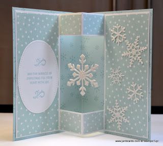 Handmade Christmas Cards Cricut Winter Wonderland, Handmade Snowflake Cards, Christmas Spinner Cards, Spinner Christmas Cards, Pop Up Snowflake Card, Spinner Cards Ideas, Stampin Up Snowflake Cards, Fancy Fold Christmas Cards, Diy Christmas Cards Handmade