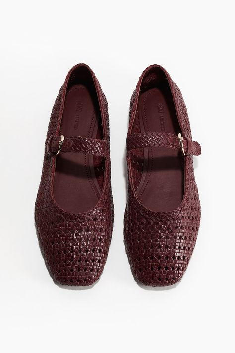 Leather Mary Jane Flats - Burgundy - Ladies | H&M US