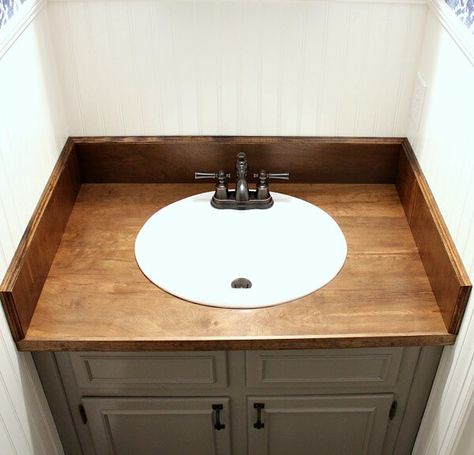 Wood Bathroom Countertop, Diy Bathroom Sink, Bathroom Countertops Diy, Bathroom Sink Diy, Diy Wood Countertops, Counter Top Sink Bathroom, Cocina Diy, Kitchen Remodel Countertops, Diy Kitchen Countertops