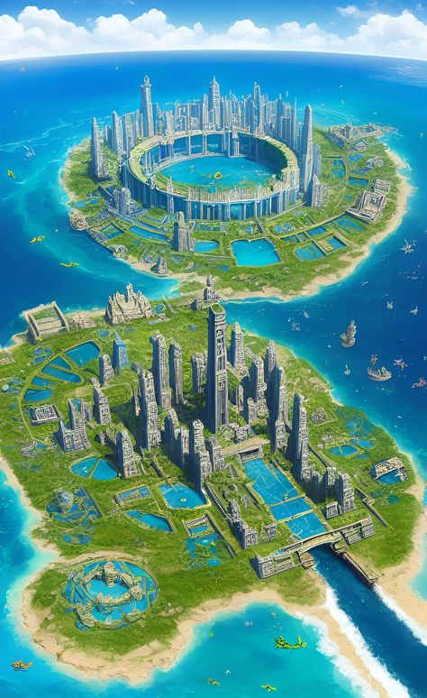 Atlantis pt. 1 Hydro Punk City, Atlantis Concept Art, Atlantis City, Atlantis Art, Sci Fi Architecture, Sci Fi Landscape, Fantasy World Map, Minecraft Architecture, Fantasy City