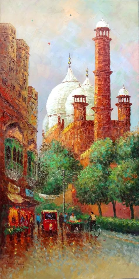 Famous Old Paintings Art History, Pakistan Art Culture, Pakistan Illustration Art, Pakistani Art Paintings, Pakistan Buildings, Pakistani Paintings, Pakistani Culture Art, Pakistan Drawing, Pakistan Painting