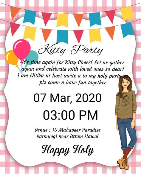 Masti Quotes, Party Games For Ladies, Kitty Party Themes, Games For Ladies, Choli Design, Kitty Party Games, Invite Design, Party Invite Design, Kitty Party