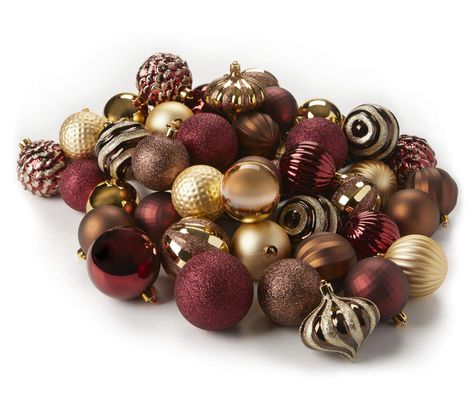 Winter Wonder Lane Gold, Red & Copper Rustic 60-Piece Ornament Set | Big Lots Christmas Tree Ideas Themed Red And Gold, Burgandy Christmas Tree Ideas, Copper Christmas Tree Color Schemes, Bronze Christmas Decor, Themed Christmas Tree Ideas Color Schemes, Burgundy And Gold Christmas Tree, Burgundy Gold Christmas, Brown Ornaments, Copper Christmas Decor