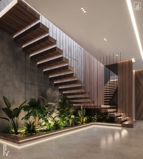 Modern Hall Design :: Behance تحت الدرج, Staircase Interior Design, Black Barndominium, Modern Stair Railing, Modern Hall, Staircase Design Modern, Stairs Design Interior, Home Hall Design, Bedroom Barndominium