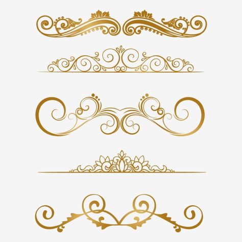 Golden Line Design, Elements For Graphic Design, Golden Border Design, Gold Border Png, Border Design Png, Vector Floral Design, Golden Floral Design, Gold Pattern Design, Lace Border Design