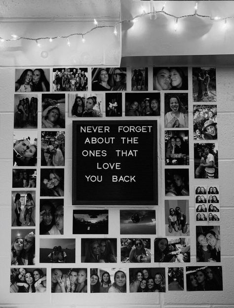 Wall Pictures Ideas Bedroom, Memory Wall Ideas Bedroom, Photo Wall Collage Bedroom Black And White, Photo Wall Collage Memories, Picture Wall Ideas Boyfriend, Mini Pictures On Wall, Aesthetic Wall Decor Bedroom Pictures, Photo Wall Collage Quotes, Collect Memories Not Things Photo Wall