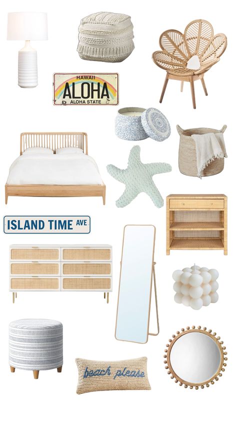 Beachy Clean Girl Room, Summer Bedroom Ideas Beach Themes, Vintage Beach Bedroom Ideas, Tsitp Room Decor, Cool Beach Room Ideas, White And Gold Coastal Bedroom, Hawaii Dorm Room Ideas, Beach Room Design, Beach Boho Bedroom Decor