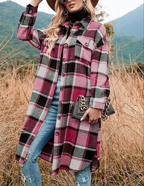 Swimsuit Pants, Girls Night Out Dresses, Plaid Trench Coat, Lapel Coat, Stylish Coat, Plaid Coat, Jacket Outfit, Long Sleeve Plaid Shirt, Khaki Dress