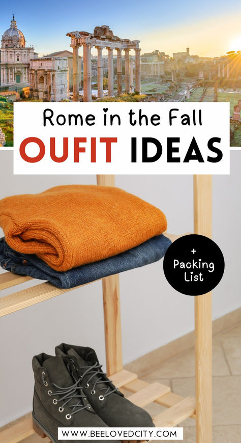 Planning your fall wardrobe for Rome? Layer up with chic trench coats, cozy sweaters, and comfortable walking shoes for exploring the city's cobblestone streets. Whether you're visiting in November or earlier in the season, our Rome fall outfit ideas will keep you stylish and warm. From versatile scarves to trendy jackets, our Rome packing list covers all the essentials for a fashionable and comfortable trip to Italy this fall. #RomeFallFashion #WhatToWearInRome #ItalyFallOutfits Outfits For Rome In October, What To Wear In Italy In November, Rome Fall Outfits, Outfits For Italy In October, Rome In November, Rome Packing List, Autumn In Italy, Italy Outfits Fall, What To Wear In Rome