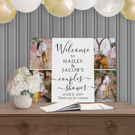 Couples Wedding Shower Welcome 4 Photo Collage Foam Board Photo Collage Wedding, French Boho, 4 Photo Collage, Paris Romance, Brunch Bubbly, Couples Bridal Shower, Couple Wedding Shower, Couple Engagement Pictures, Photo Collage Design