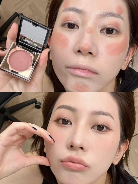 Douyin Makeup Blush Placement, Cute Blush Placement, Asian Blush Placement, K Beauty Blush, Makeup Tips Douyin, Blush On Placement, Blush Placement Douyin, Douyin Makeup Placement, Douyin Concealer Placement