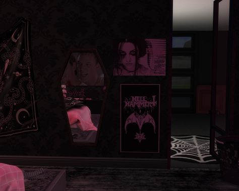 Sims 4 Cc Alt Decor, Sims 4 Cc Emo Room Decor, Goth Room Sims 4 Cc, Sims 4 Punk Room, Sims 4 Cc Furniture Bedrooms Emo, Hot Pink Furniture, Grunge Decor, Emo Room, Scene Bedroom