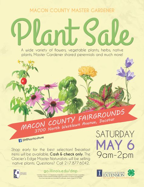 Macon County Master Gardener Plant Sale | Decatur Radio Plant Sale Poster, Human Trafficking Art, Peace Garden, Garden Poster, Garden Garage, Planting Ideas, Marketing Poster, Spring Plants, Master Gardener