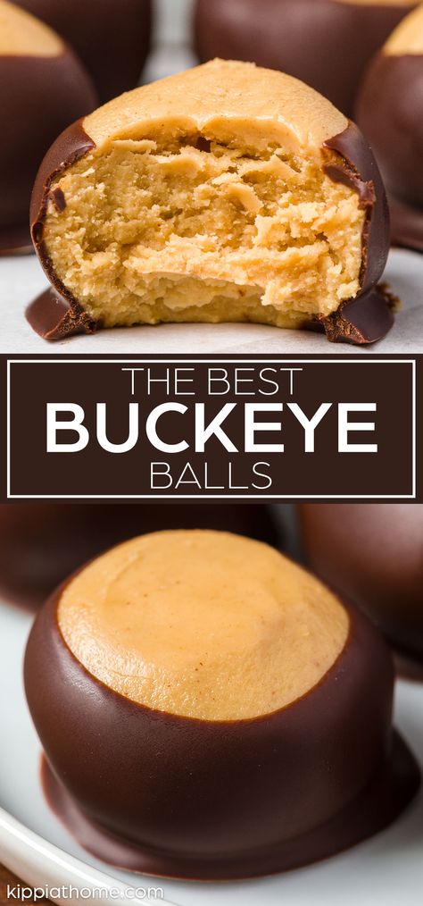 This Buckeye recipe is the easiest candy ever since they do not require a candy thermometer or any special equipment. They are sweet balls of peanut butter dipped in dark chocolate for a decadent treat. Best Buckeyes Recipe, Buckeye Balls Recipe, Buckeye Recipe Easy, Buckeye Recipe, Sweet Balls, Buckeye Balls, Peanut Butter Buckeyes, Buckeyes Recipe, Butter Candy