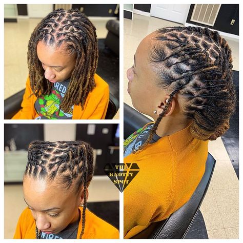 3,333 Likes, 14 Comments - Maquita James (@theknottyspot) on Instagram: “✨ALL APPOINTMENTS are booked online at www.styleseat.com/theknottyspot ✨ . . . . #dreads #locs…” Loc Styles Medium Updo Women Easy, Latest Dreadlocks Styles Black Women, Unique Loc Styles Short, Loc Styles Medium Updo Women, Cute Loc Styles, Lock Styles, Short Dreadlocks Styles, Dreads Styles For Women, Dreadlocks Hairstyles