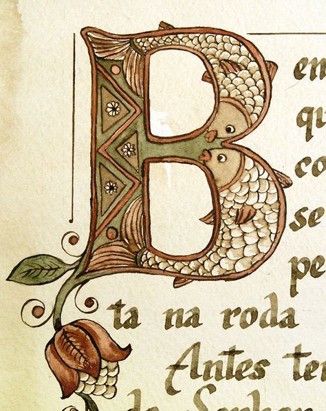 Illuminated Capital Letters, Illuminated Letter B, Medieval Initials, Draw Christmas, B Letter, Illustrated Manuscript, The Letter B, Medieval Books, Psalm 1