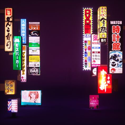 14 Japanese Neon Signs #AD #Japanese, #Signs, #Neon Sign System Design, Cyberpunk Diorama, Japanese Neon Signs, Neon Graphic Design, Mall Branding, Japanese Signs, Neon Sign Aesthetic, Sign Aesthetic, Event Booth