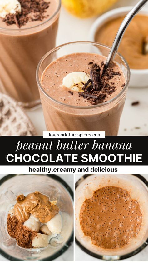 Peanut Butter Banana Chocolate Smoothie, Chocolate Peanut Butter Banana Smoothie, Chocolate Banana Smoothie, Chocolate Peanut Butter Smoothie, Peanut Butter Banana Smoothie, Peanut Butter Smoothie, Smoothie Recipes Healthy Breakfast, Protein Smoothie Recipes, Chocolate Smoothie