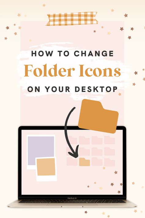 How To Change Desktop Icons, How To Make Your Desktop Aesthetic, Canva Desktop Wallpaper Organizer, How To Change Icons On Laptop, Free Macbook Folder Icons, How To Change Folder Icons Mac, Mac Desktop Organization, Desktop Folder Icons Free, Mac Folder Icons Free