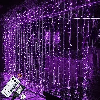 MAGGIFT 304 LED Curtain String Lights, 9.8 x 9.8 ft, 8 Modes Plug in Halloween Fairy Light with Remote Control, Christmas, Backdrop for Indoor Outdoor Bedroom Window Wedding Party Decoration, Purple Halloween Curtains, Waterfall Lights, Purple Curtains, Led Curtain Lights, Christmas Fairy Lights, Led Curtain, Curtain String Lights, Christmas Backdrop, Halloween Fairy