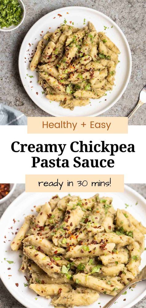 Vegan White Bean Pasta Sauce, Pasta With Chickpea Cream Sauce, Pasta With Chick Pea Cream Sauce, Chickpea Sauce For Pasta, Chickpea Pasta Sauce, Chick Pea Pasta Recipe, Vegan Protein Pasta, Saucy Beans, Creamy Chickpea Pasta