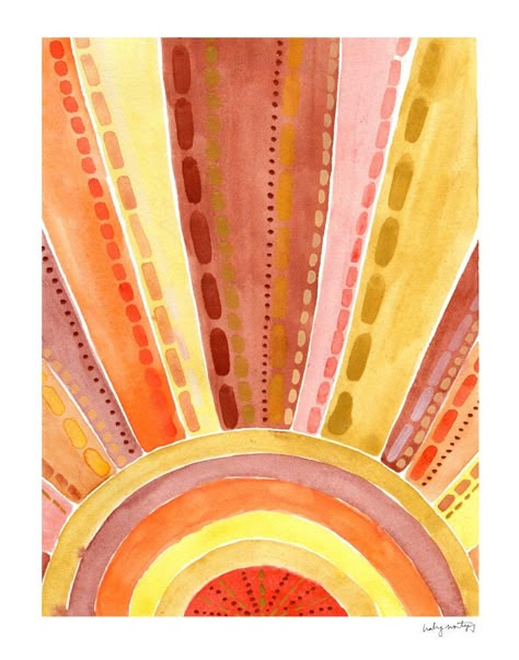 Sun Watercolor, Art Hippie, Sun Painting, Colors Wall, Boho Painting, Hippie Painting, Desert Sun, 8x10 Art Prints, Watercolor Paintings Easy