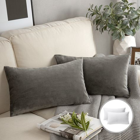 Arrives by Thu, May 11 Buy Phantoscope Soft Silky Velvet Series Square Decorative Throw Pillow Cusion for Couch, 12" x 20", Dark Gray, 2 Pack at Walmart.com Old Pillows, Christmas Cushions, Farmhouse Pillows, Velvet Pillow Covers, Decorative Throw Pillow Covers, Sofa Decor, Velvet Pillows, Decorative Throws, Bed Pillows Decorative