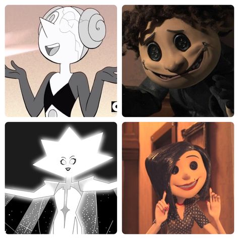 My friend pointed this out to me when we watched Coraline and the Steven Universe episode “Legs from here to Homeworld”, and I was like, 😯 Steven Universe Coraline, Universe Artwork, Brave Witches, Atlantis The Lost Empire, Coraline Jones, Steven Universe Memes, Steven Universe Funny, Tim Burton Movie, Inside Job