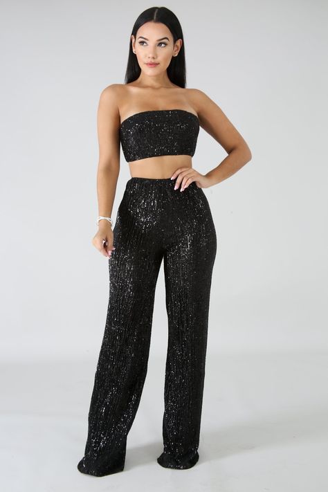 Two Piece Pant Set Black Glitter Two Piece Set, Night Out Two Piece Outfit, Black Two Piece Outfit, Matching Pants And Top Set, Royal Blue Dress Outfit, Bach Themes, Disco Chic, Blue Skirt Outfits, Blue Dress Outfits