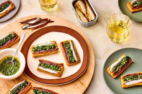 These Pintxos Matrimonio are buttery, flakey Spanish tapas that are easy to make with frozen puff pastry. Mediterranean Appetizers, Cauliflower Fritters, Lamb Skewers, Bacon Wrapped Dates, Greece Italy, Tapas Recipes, Spanish Tapas, Flaky Salt, Frozen Puff Pastry