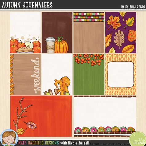 Autumn Journalers Pocket Page Scrapbooking, Autumn Paper, Pocket Scrapbooking, Scrapbook Templates, Fun Illustration, Printable Crafts, Pretty Cards, Digital Scrapbooking Kits, Scrapbook Inspiration