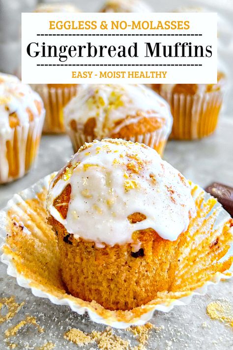 Eggless Gingerbread Muffins (No Molasses) Recipe Molasses Gingerbread, Gingerbread Muffins Recipe, Ginger Muffins, Gingerbread Muffins, Breakfast Quick, Pastries Recipes, Xmas Recipes, Chicory Recipe, Muffins Recipes