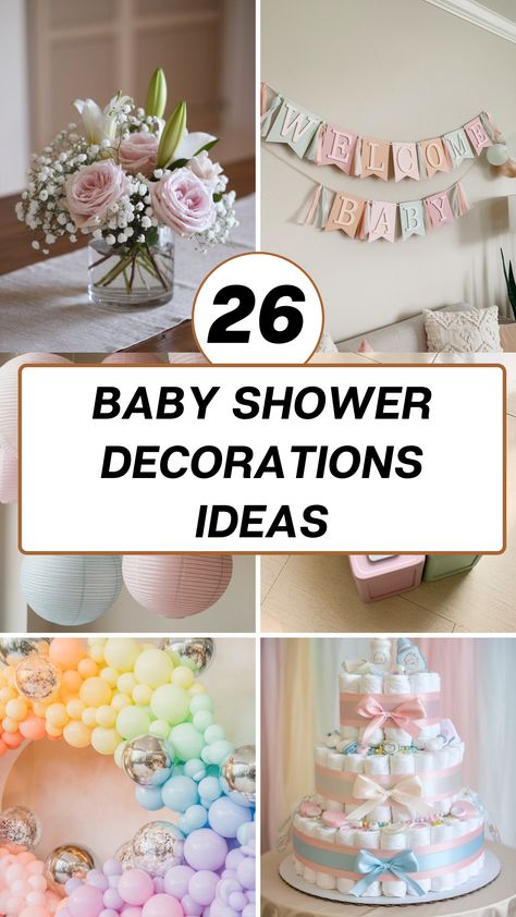 Discover 26 charming baby shower decoration ideas to create the perfect celebration. From cute table setups to creative centerpieces, these easy-to-do ideas will make your event unforgettable. Perfect for any theme or budget, start planning the ultimate baby shower now! Home Made Baby Shower Decorations Simple, Small Ballon Arangment, Baby Girl Shower Decorations Ideas, Baby Shower Ideas Flower Theme, Budget Baby Shower Decorations, Baby Shower Layout Ideas, Babygirl Baby Shower Ideas, Work Baby Shower Decorations, Baby Shower Parents Baby Pictures