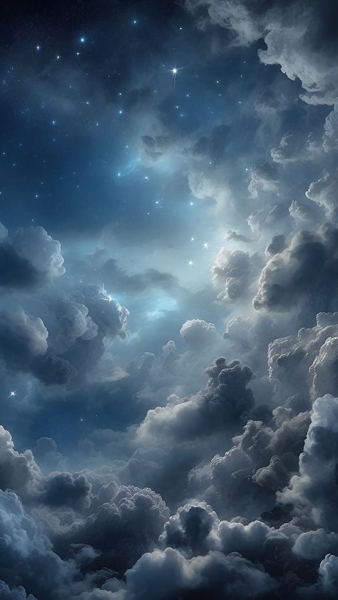 Grey Clouds Painting, Clouds In Night Sky, Clouds At Night Painting, Cloud Night Sky, Night Sky Clouds Painting, Cloudy Night Sky Painting, Fantasy Clouds Sky, Nighttime Aesthetic Wallpaper, Fluffy Clouds Aesthetic