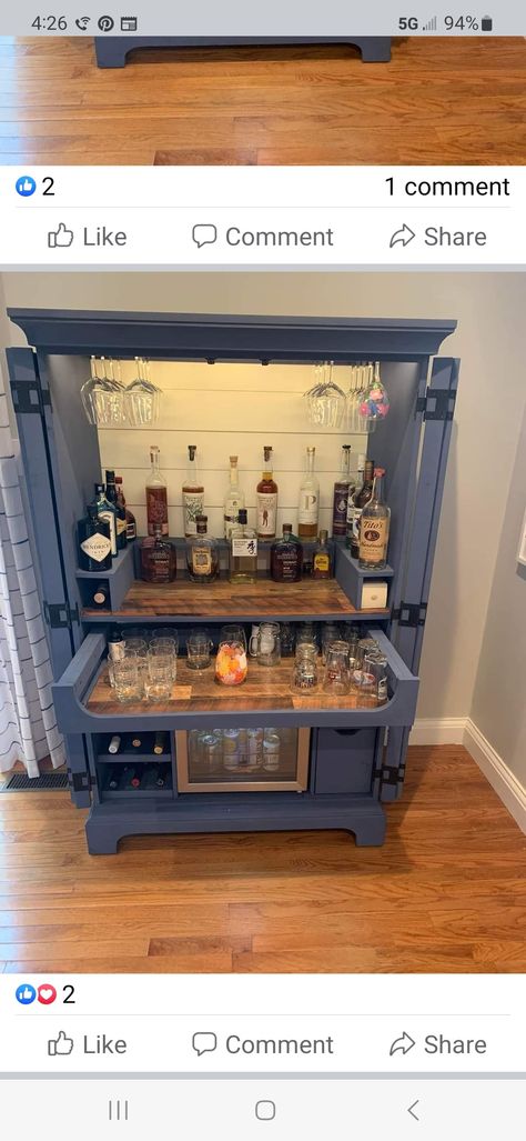 Wardrobe Bar Ideas, Homemade Bar Cabinet, Diy Bar From Tv Cabinet, Homemade Liquor Cabinet, Bar Redo Ideas, Diy Bourbon Cabinet, Bar In Closet Ideas, Diy Home Bar Cabinet, Liquor Cabinet Ideas Diy