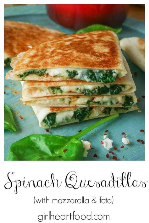 Spinach And Cheese Quesadilla, Spinach And Feta Quesadilla, Spinach Cheese Quesadilla, Spinach Quesadilla Recipes, Snacks With Spinach, Feta Spinach Recipes, Vegetarian Recipes With Spinach, Vegetarian Spinach Recipes, Spinach Recipes Breakfast