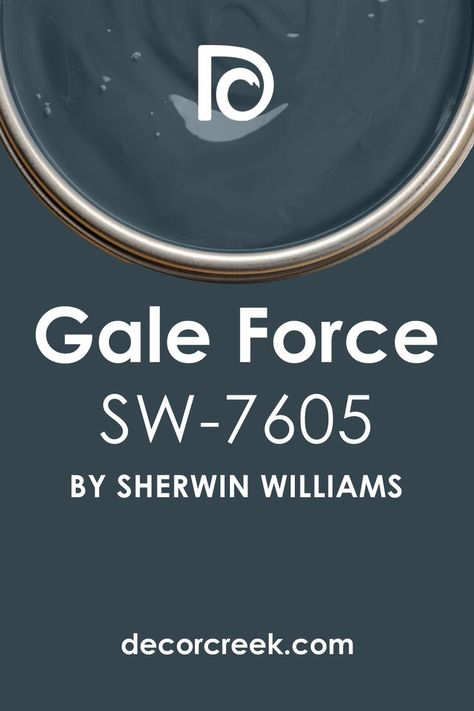 Gale Force SW 7605 Paint Color by Sherwin Williams Sherwin Williams Gale Force, Dark Blue Grey Paint, Dark Blue Paint Color, Teal Paint Colors, Grays Harbor, Dark Blue Paint, Sherwin Williams Gray, Blue Green Paints, Blue Gray Paint