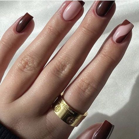 Square Acrylic Nails Designs Fall, Short Square Acrylic Nails Designs, Square Fall Nails, Square Gel Nails, Brown Nails Design, Simple Fall Nails, Short Gel Nails, Fall Gel Nails, Square Nail Designs