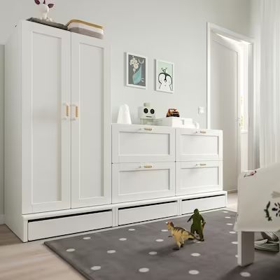 wardrobe closet - Search - IKEA Nursery Armoire Closet, Smastad Playroom, Kids Ikea Wardrobe, Nursery With Armoire, Ikea Playroom Cabinets, Ikea Wardrobe Kids Room, Nursery With Wardrobe, Armoire In Nursery, Godishus Ikea Hack