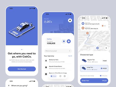 CabCo - Taxi Online App by Faris🤘 for 10am Studio on Dribbble Taxi App, Ui Ux App, Mobile Ui Design, Mobile App Ui, App Ui Design, Mobile Ui, Ios Apps, App Ui, Interactive Design