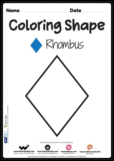 Rhombus coloring page for preschool kindergarten kids | Rhombus Shape Activities For Preschool, Rhombus Shape Preschool, Rhombus Worksheet Preschool, Rhombus Craft Preschool, Rhombus Activities For Preschool, Circle Coloring Pages, Letter D Worksheet, Preschool Shapes, Numbers Activities