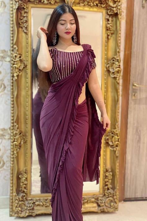 Beautiful Purple Colour Designer Saree For Party Wear for more visit https://www.joshindia.com/sarees.html Wedding Outfits For Women, Saree Wearing Styles, Ruffle Pattern, Saree Lehenga, Fancy Sarees Party Wear, Ruffle Saree, Crepe Saree, Half Saree Designs, Saree Designs Party Wear